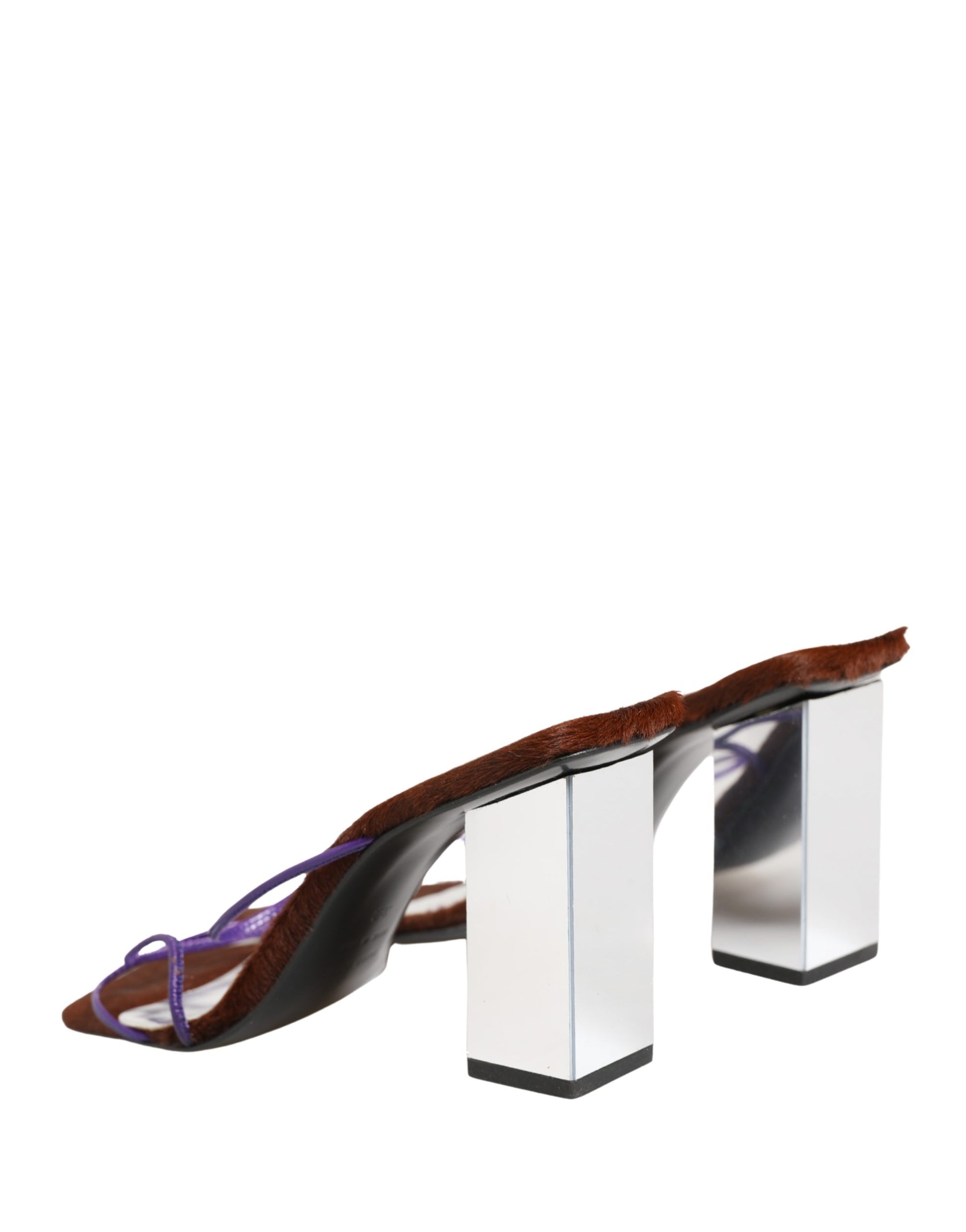 Dolce & Gabbana Silver Block Heels Slip On Sandals Shoes