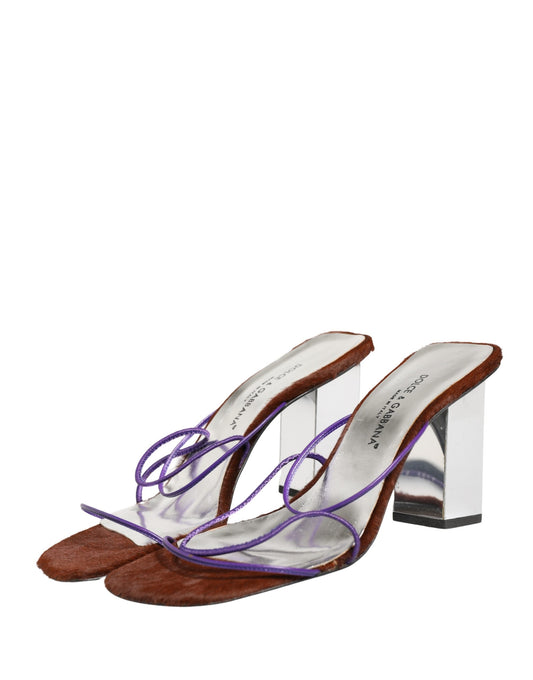 Dolce & Gabbana Silver Block Heels Slip On Sandals Shoes