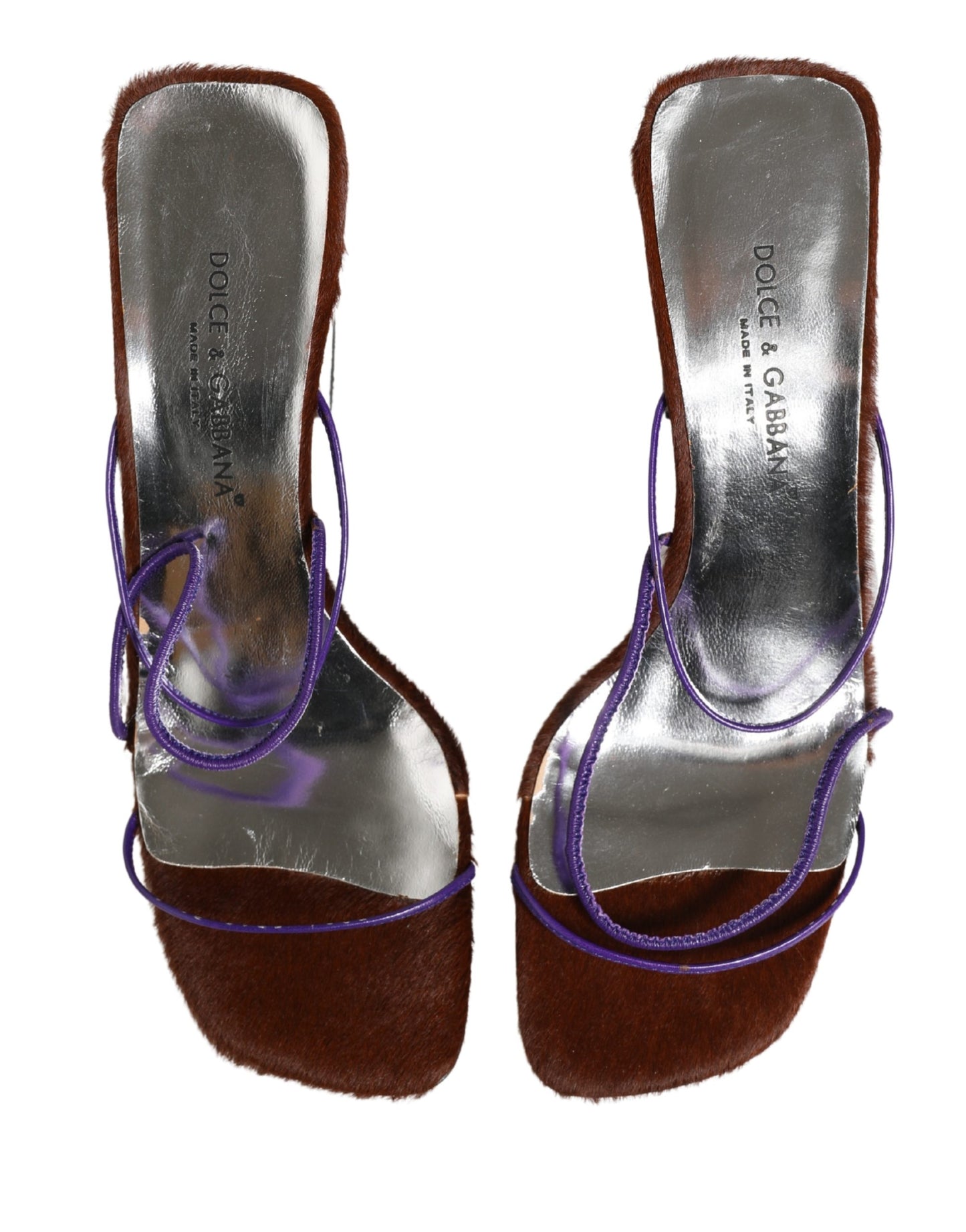 Dolce & Gabbana Silver Block Heels Slip On Sandals Shoes