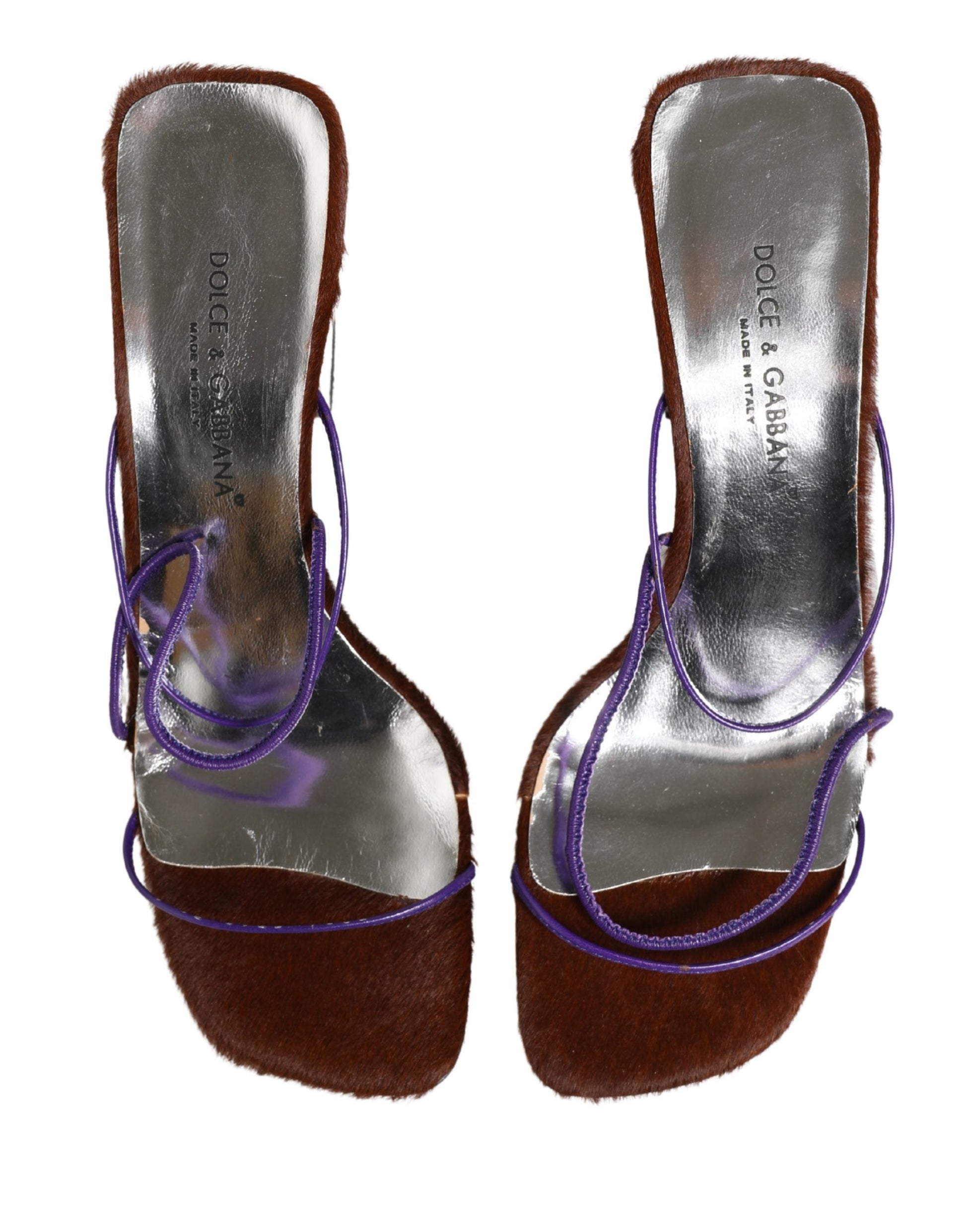 Dolce & Gabbana Silver Block Heels Slip On Sandals Shoes