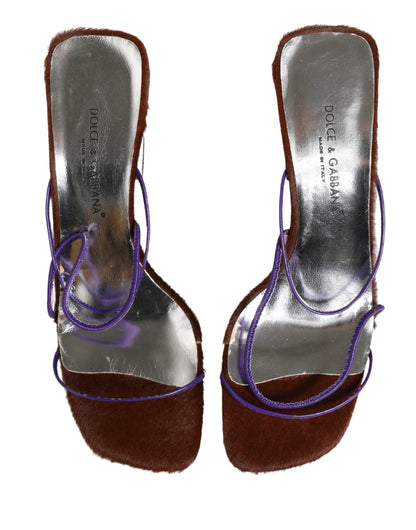 Dolce & Gabbana Silver Block Heels Slip On Sandals Shoes