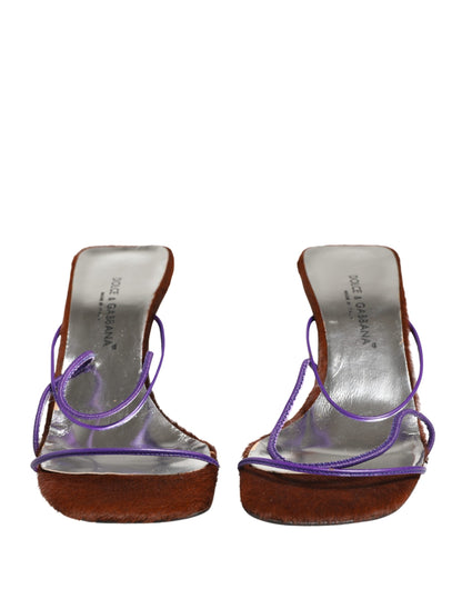 Dolce & Gabbana Silver Block Heels Slip On Sandals Shoes