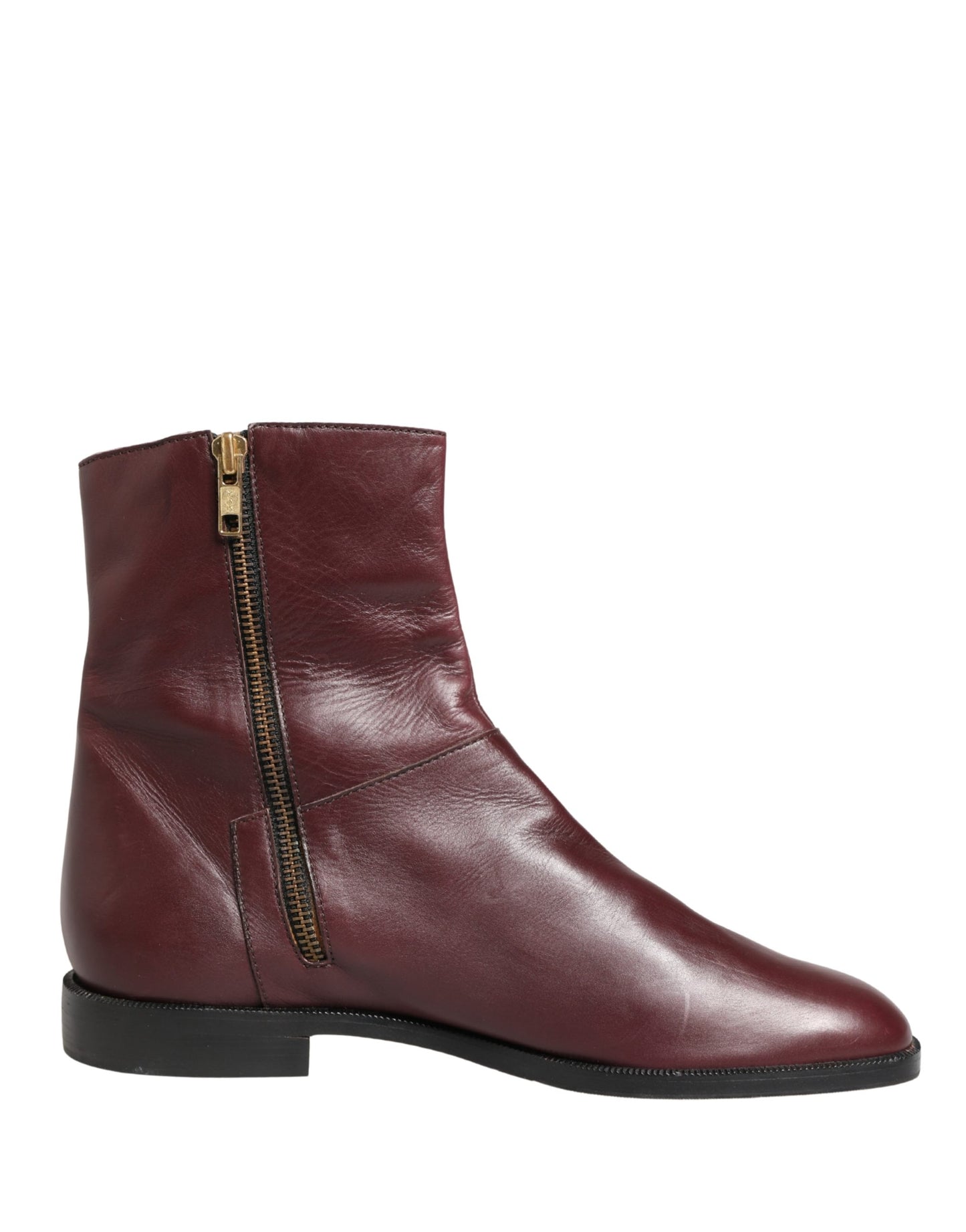 Dolce & Gabbana Maroon Leather Flats Biker Ankle Boots Shoes