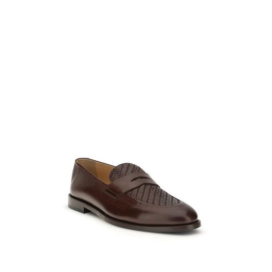 Brunello Cucinelli Brown Calf Leather Bos Taurus Slip-On Loafers