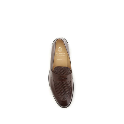 Brunello Cucinelli Brown Calf Leather Bos Taurus Slip-On Loafers
