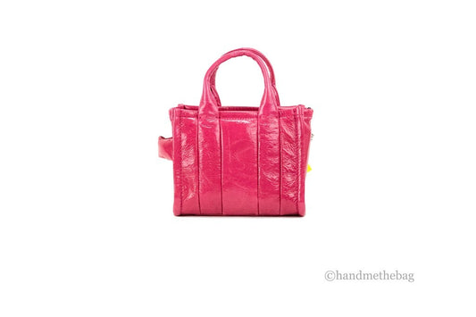 Marc Jacobs The Shiny Crinkle Micro Tote Magenta Leather Crossbody Bag Handbag