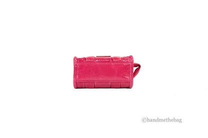 Marc Jacobs The Shiny Crinkle Micro Tote Magenta Leather Crossbody Bag Handbag