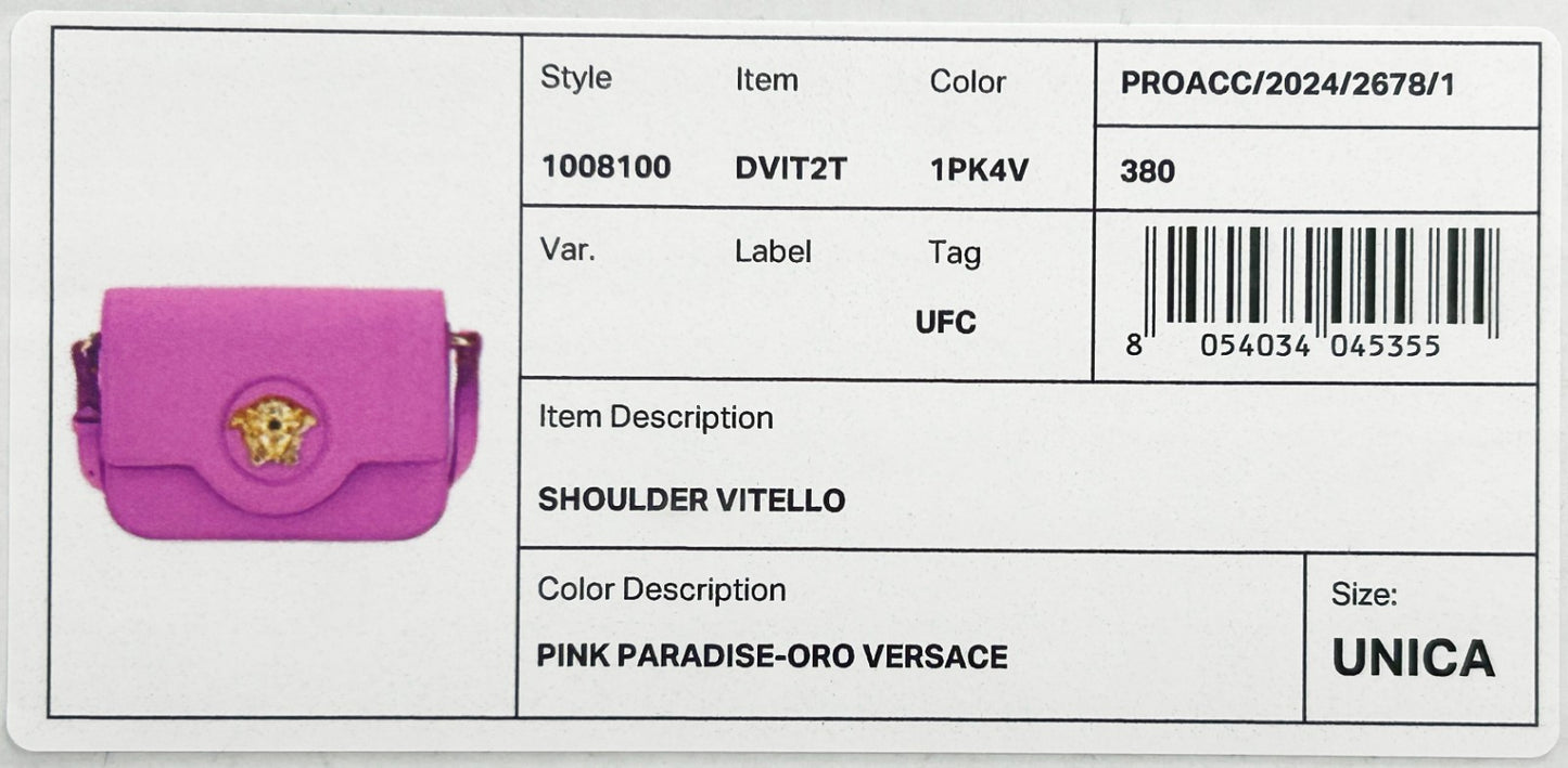 Versace La Medusa Pink Leather Shoulder Crossbody Bag Purse