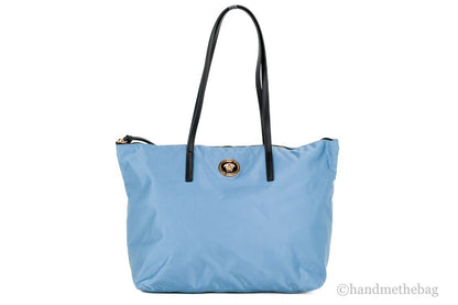 Versace Portuna Medusa Medium Cornflower Blue Nylon Leather Tote Bag Purse