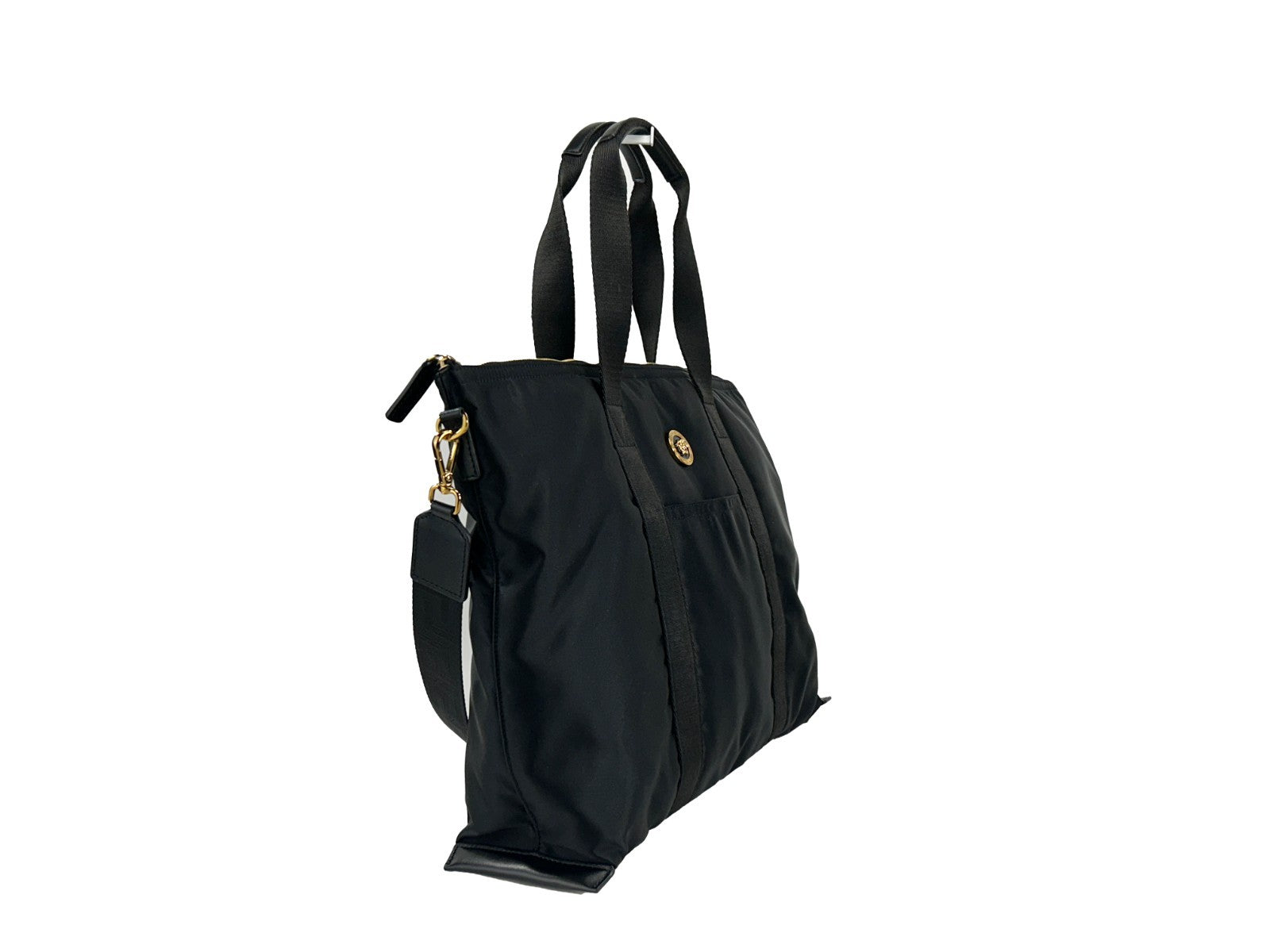 Versace Black Nylon Fabric La Medusa Shoulder Tote Bag