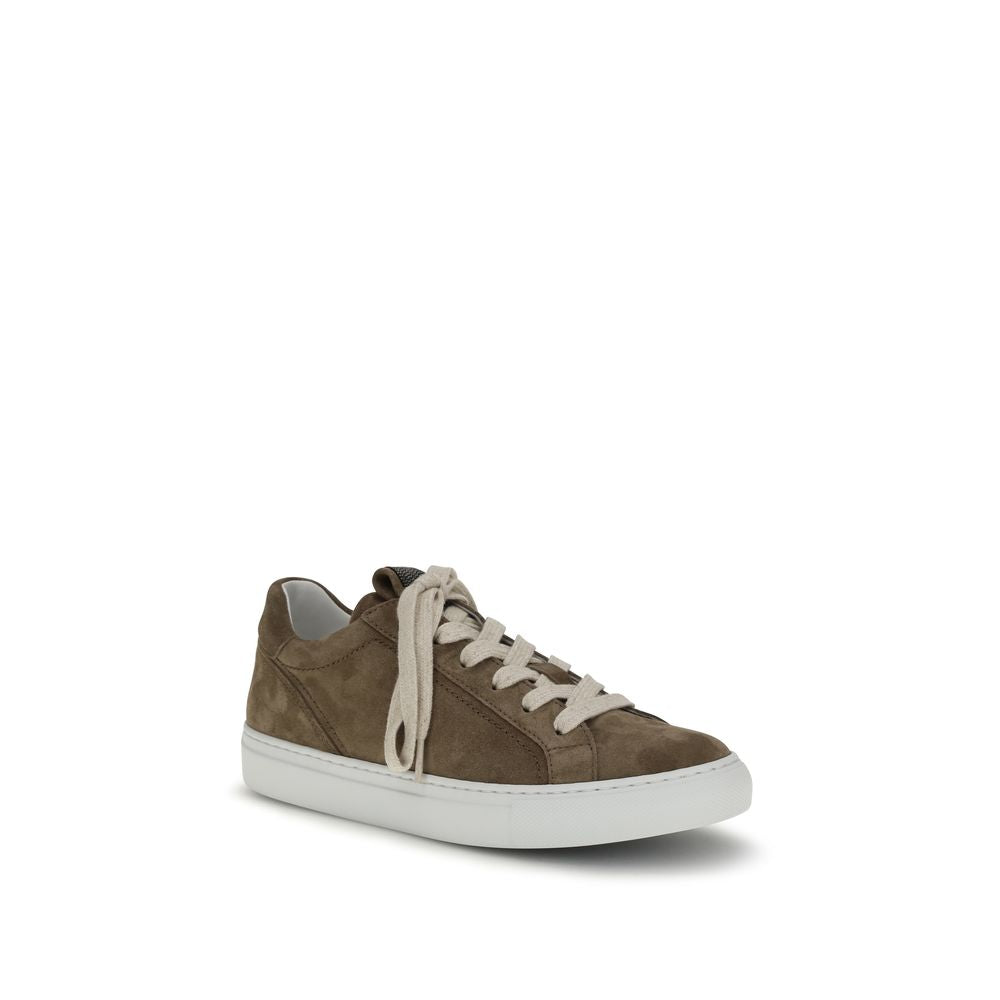 Brunello Cucinelli Brown Calf Leather Bos Taurus Low Top Sneakers