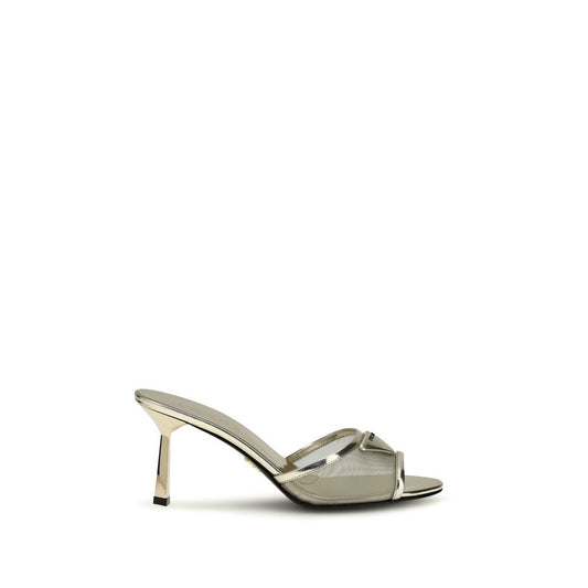 Prada Silver Calf Leather Bos Taurus Stiletto Heel Sandals