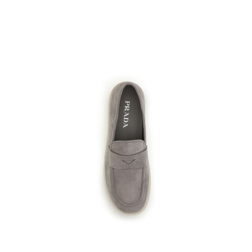 Prada Gray Calf Leather Bos Taurus Slip-On Loafers