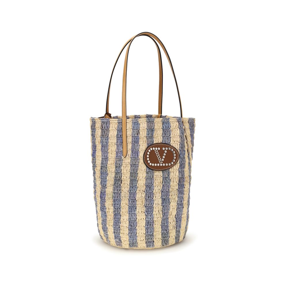 Valentino Garavani Blue Raffia Backet Bag