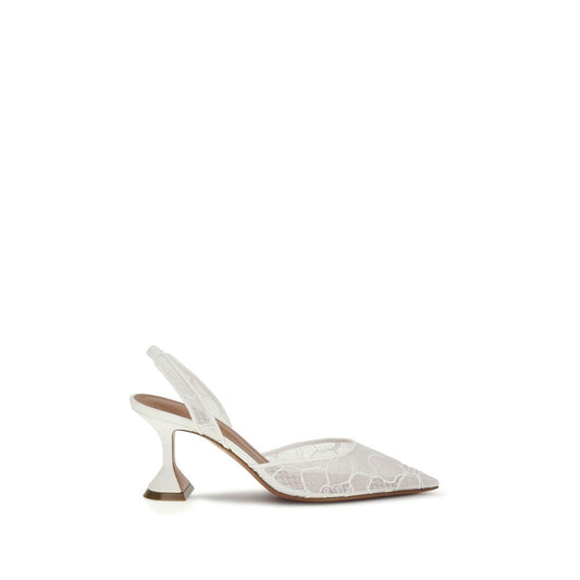 Amina Muaddi White Fabric Mid Heel Pumps