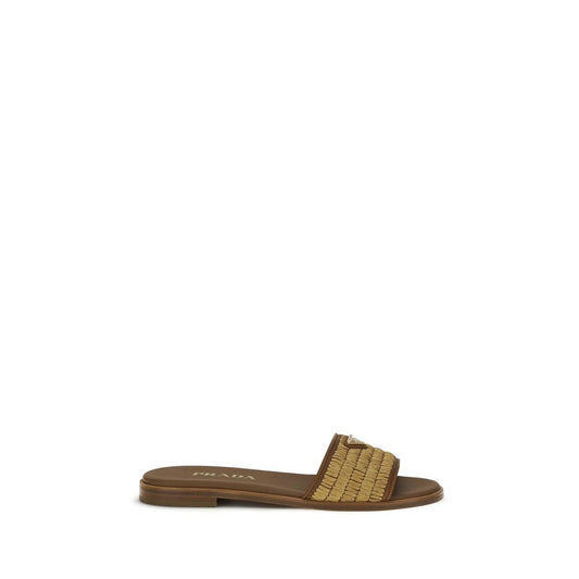 Prada Brown Raffia Slippers