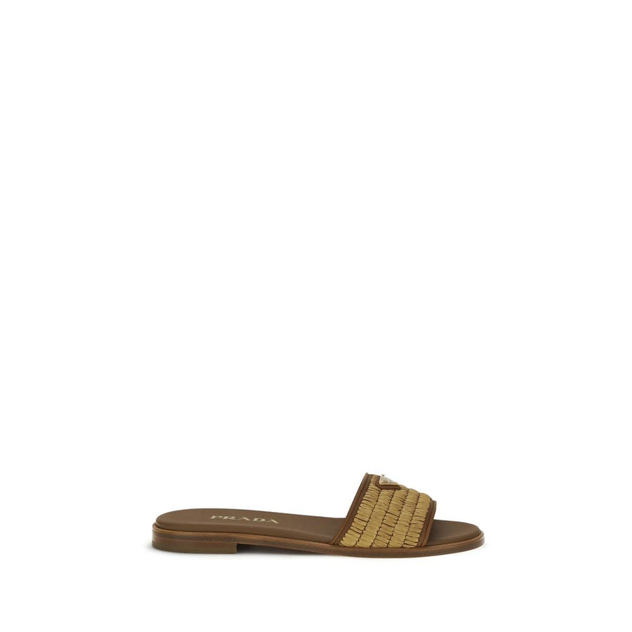 Prada Brown Raffia Slippers