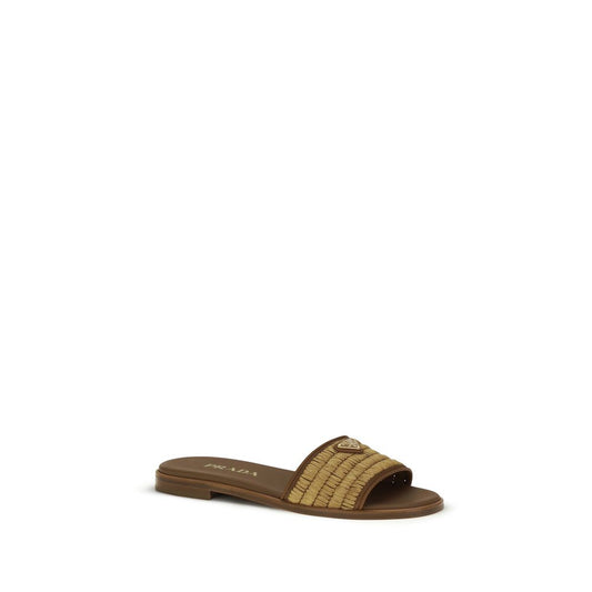 Prada Brown Raffia Slippers