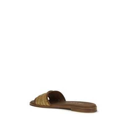Prada Brown Raffia Slippers