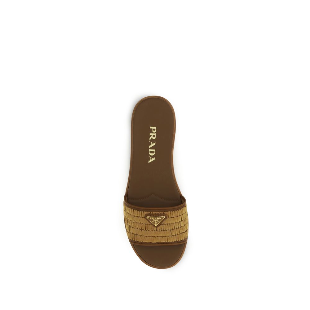 Prada Brown Raffia Slippers