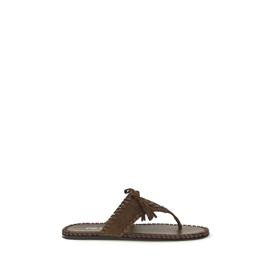Prada Brown Calf Leather Bos Taurus Flat Sandals