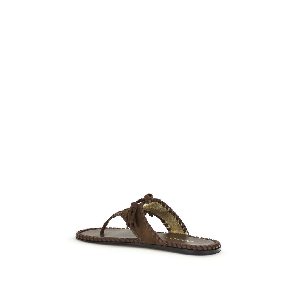 Prada Brown Calf Leather Bos Taurus Flat Sandals