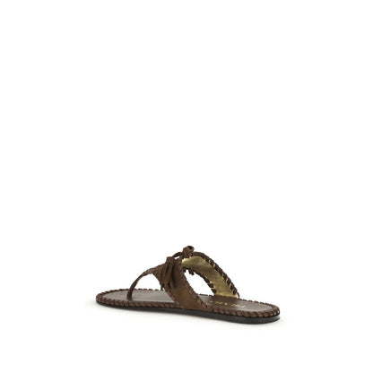 Prada Brown Calf Leather Bos Taurus Flat Sandals