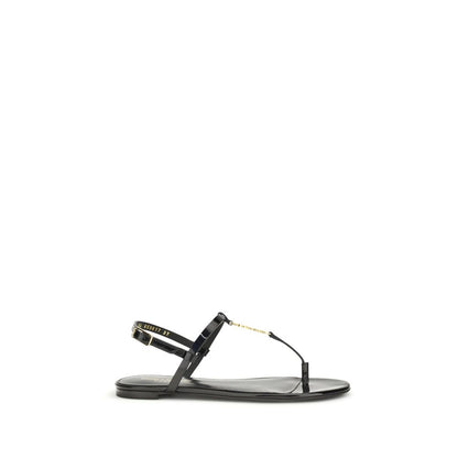 Saint Laurent Black Calf Leather Bos Taurus Flat Sandals