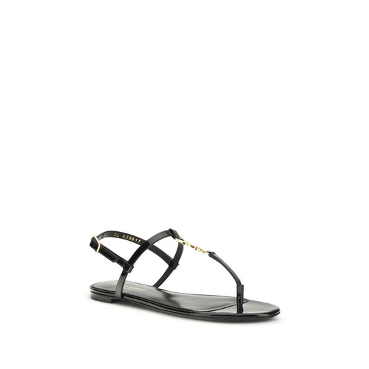 Saint Laurent Black Calf Leather Bos Taurus Flat Sandals