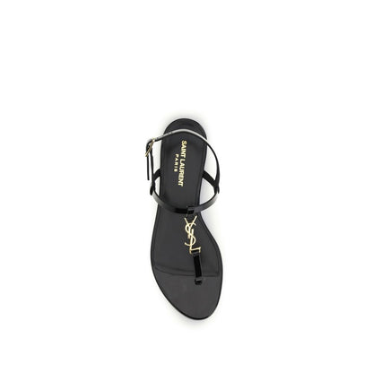 Saint Laurent Black Calf Leather Bos Taurus Flat Sandals