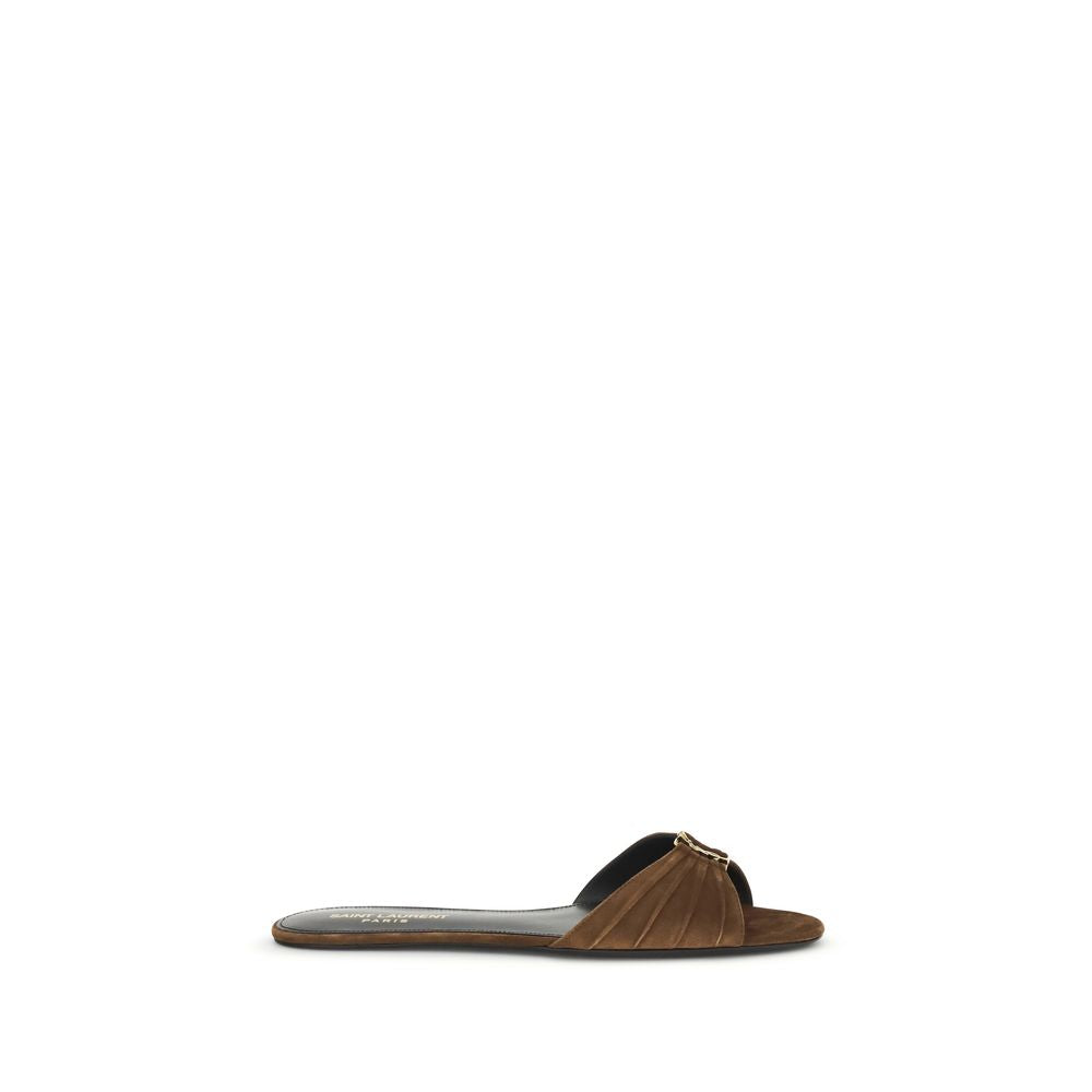 Saint Laurent Brown Calf Leather Bos Taurus Flat Sandals