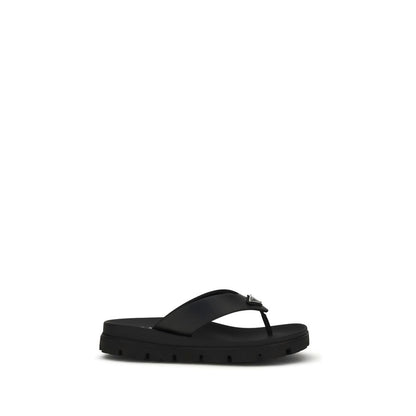 Prada Black Calf Leather Bos Taurus Flip-Flop Sandals