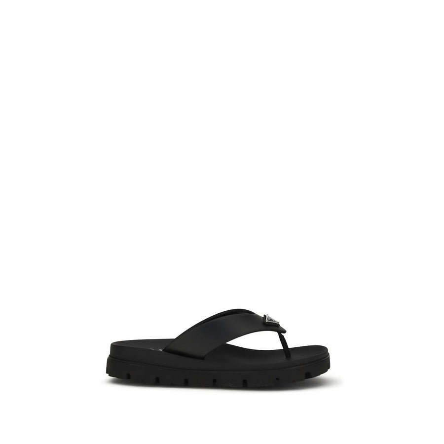 Prada Black Calf Leather Bos Taurus Flip-Flop Sandals