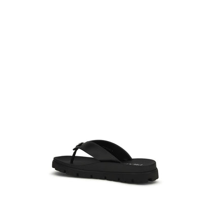 Prada Black Calf Leather Bos Taurus Flip-Flop Sandals