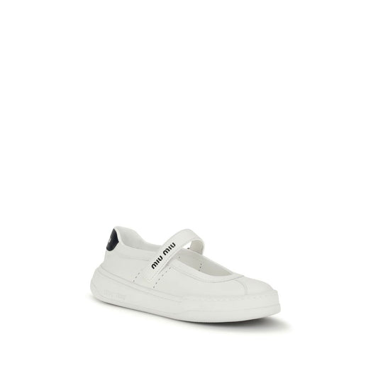 Miu Miu White Calf Leather Bos Taurus Ballet Flats