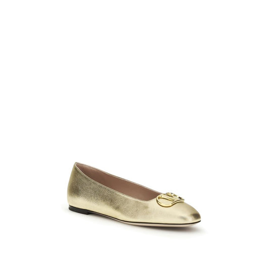Valentino Garavani Gold Calf Leather Bos Taurus Ballet Flats