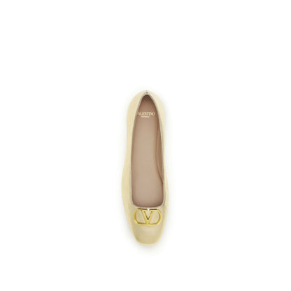 Valentino Garavani Gold Calf Leather Bos Taurus Ballet Flats