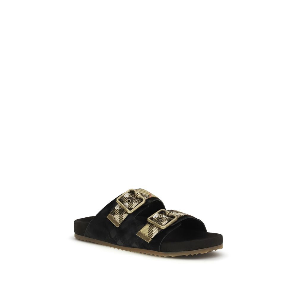 Burberry Black Calf Leather Bos Taurus Strap-On Sandals