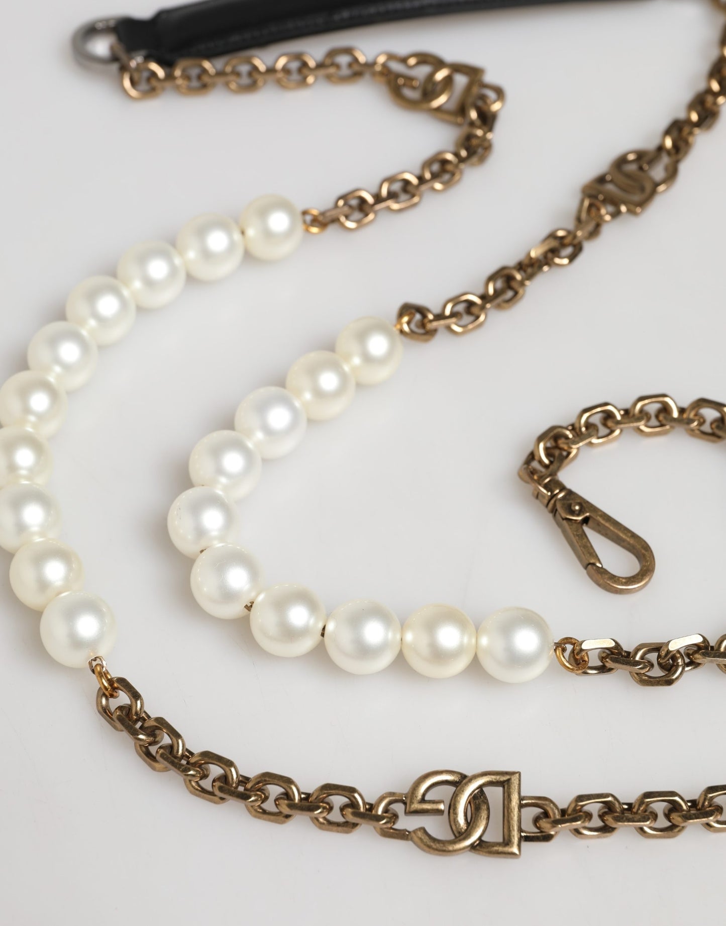 Dolce & Gabbana Black Leather Gold Chain Bag Accessory Shoulder Strap