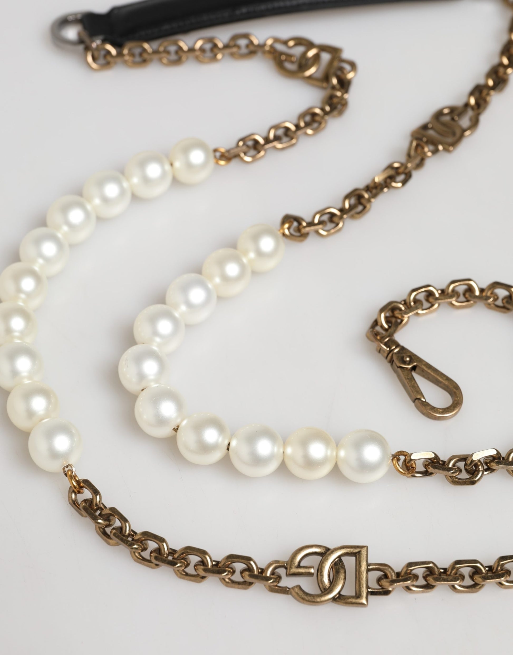 Dolce & Gabbana Black Leather Gold Chain Bag Accessory Shoulder Strap