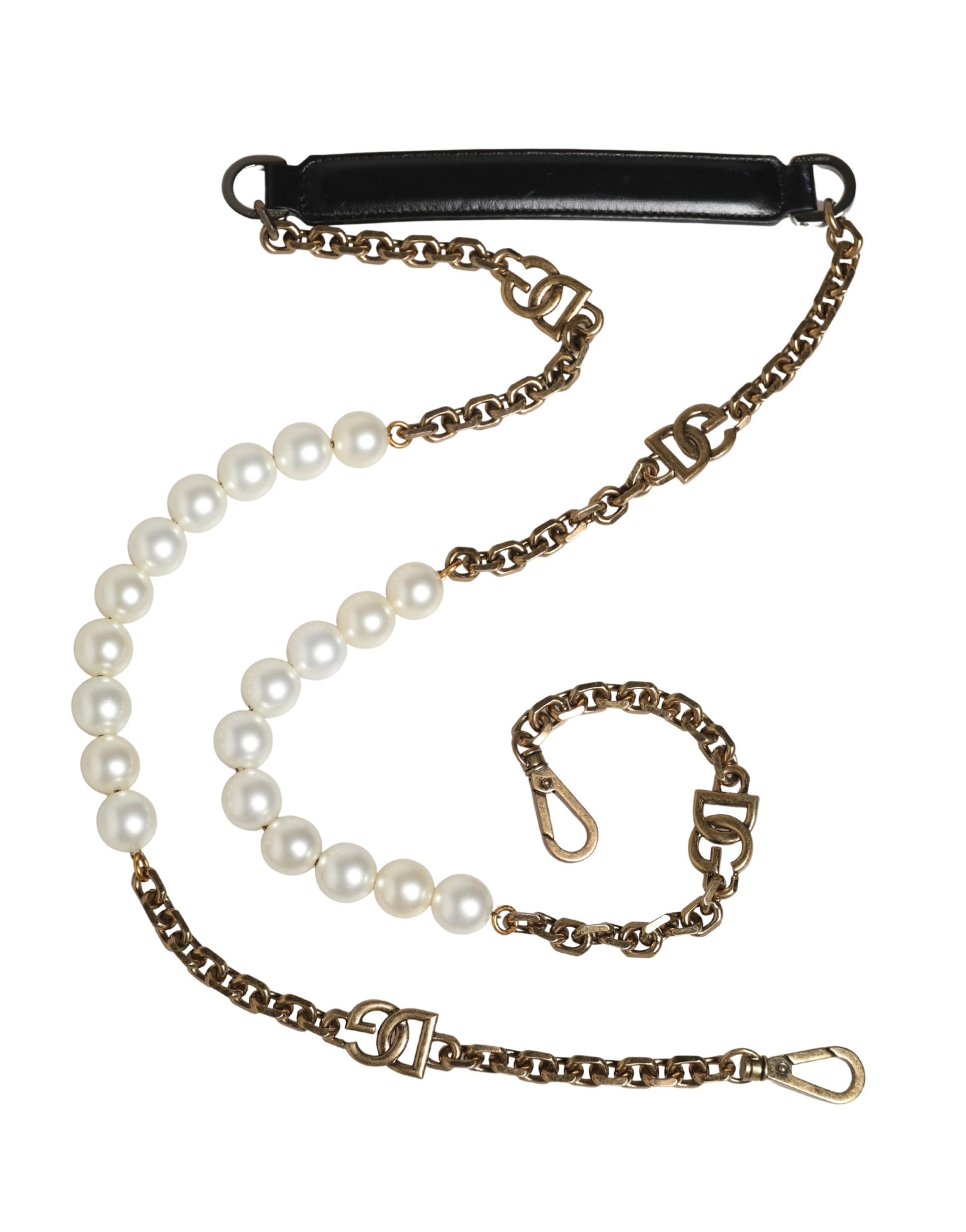 Dolce & Gabbana Black Leather Gold Chain Bag Accessory Shoulder Strap