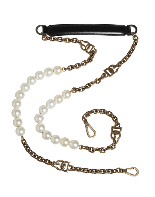 Dolce & Gabbana Black Leather Gold Chain Bag Accessory Shoulder Strap