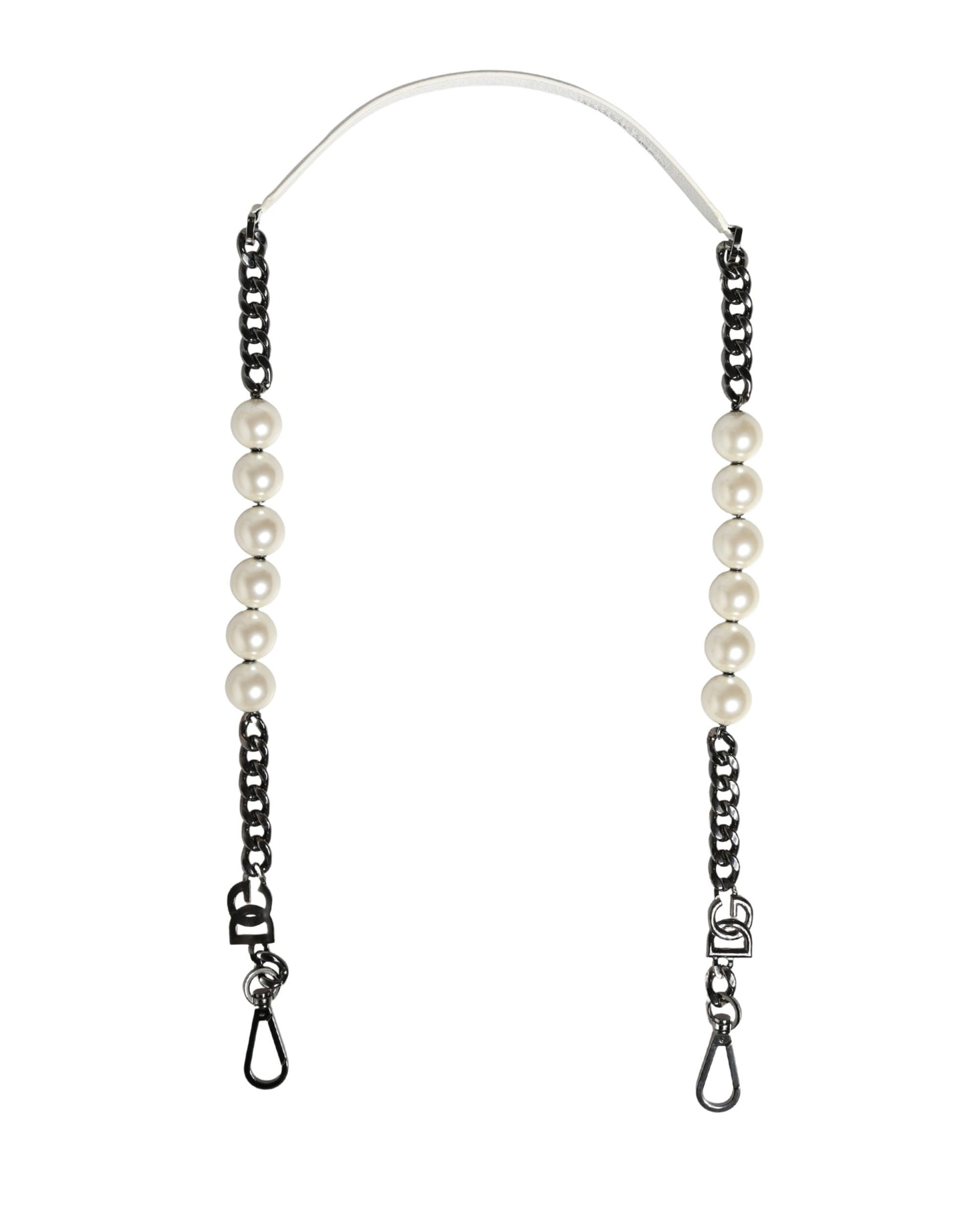 Dolce & Gabbana White Leather Silver Chain Bag Accessory Shoulder Strap