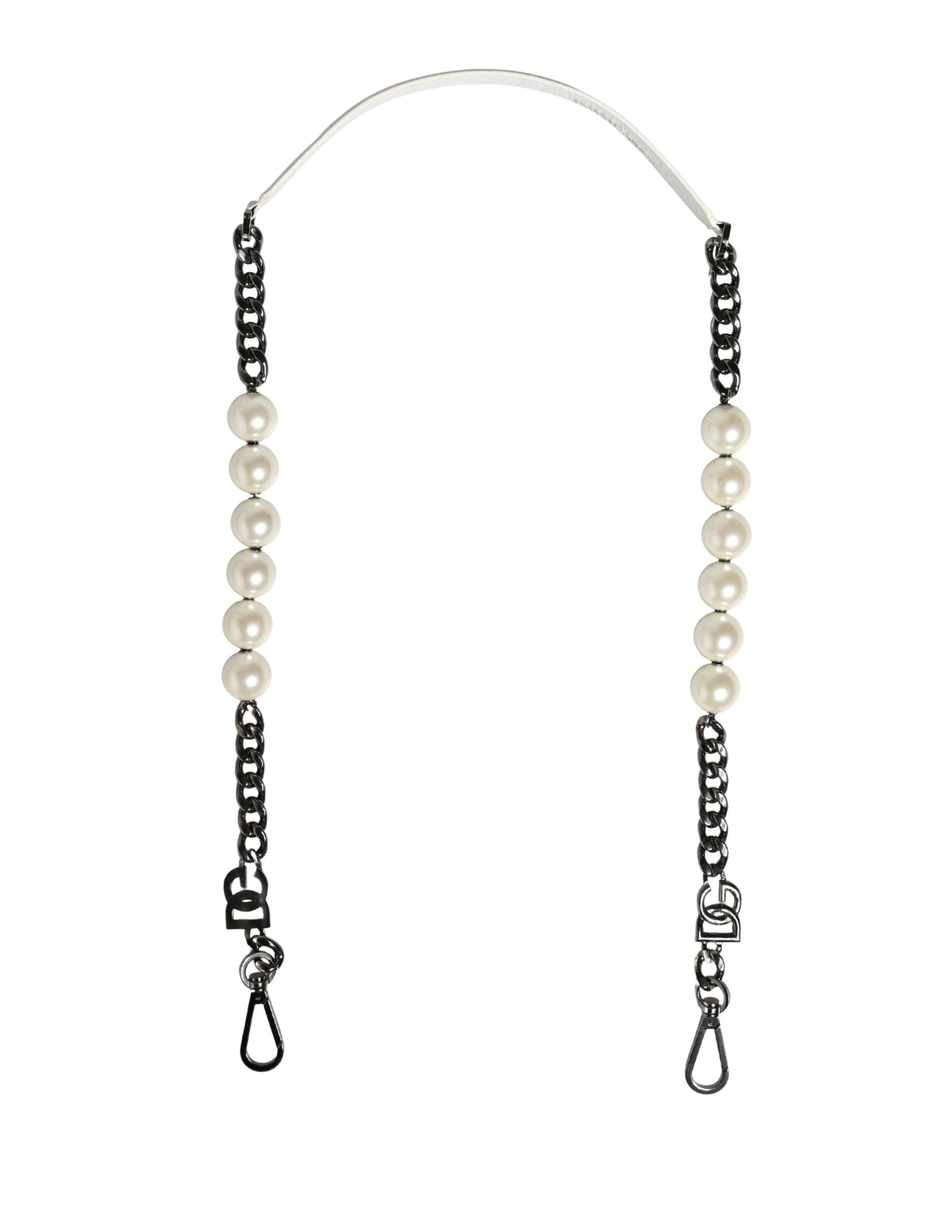 Dolce & Gabbana White Leather Silver Chain Bag Accessory Shoulder Strap