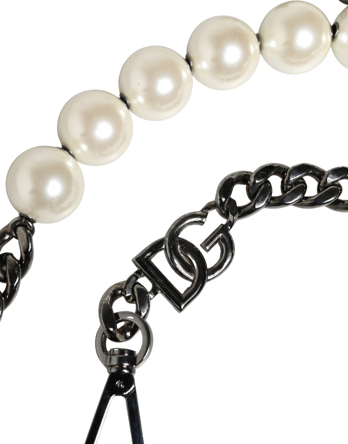 Dolce & Gabbana White Leather Silver Chain Bag Accessory Shoulder Strap