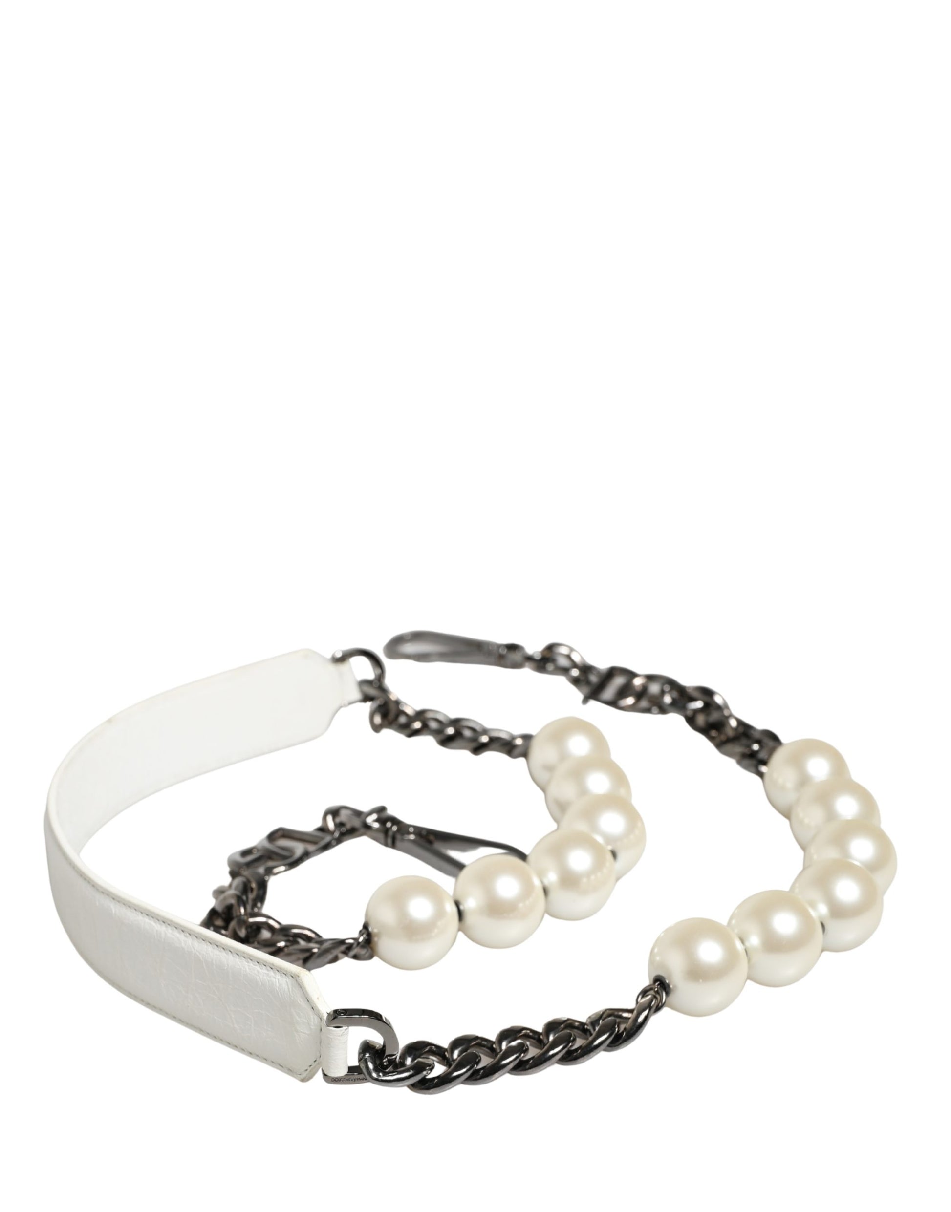 Dolce & Gabbana White Leather Silver Chain Bag Accessory Shoulder Strap
