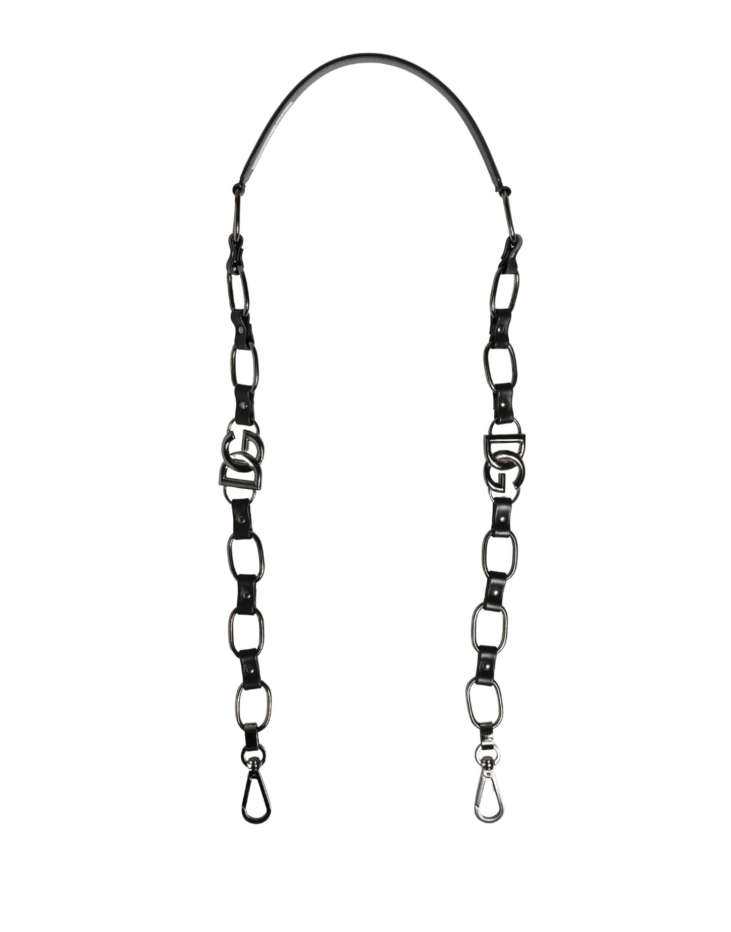 Dolce & Gabbana Black Leather Silver Chain Bag Accessory Shoulder Strap