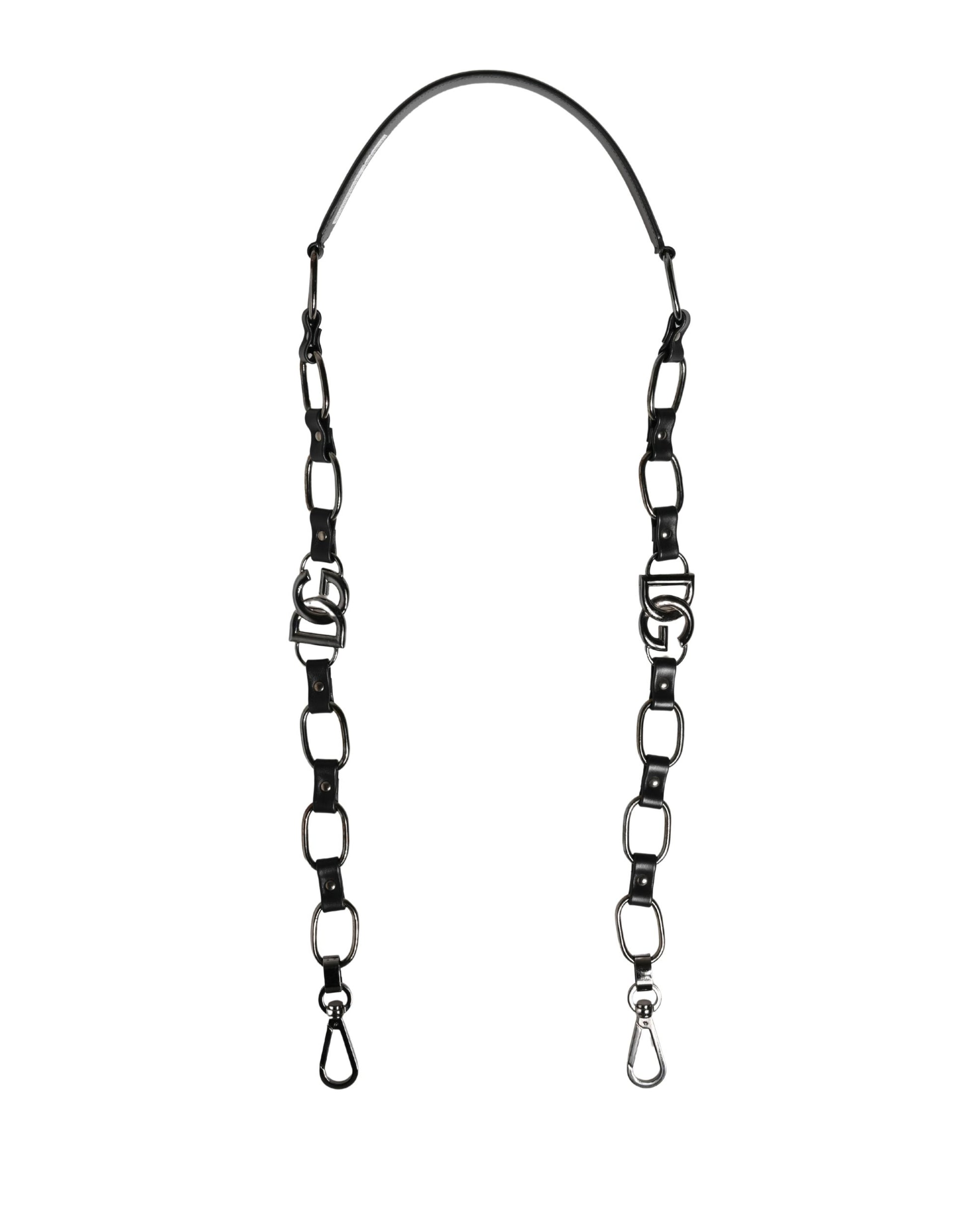 Dolce & Gabbana Black Leather Silver Chain Bag Accessory Shoulder Strap