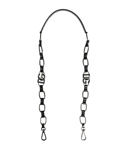 Dolce & Gabbana Black Leather Silver Chain Bag Accessory Shoulder Strap