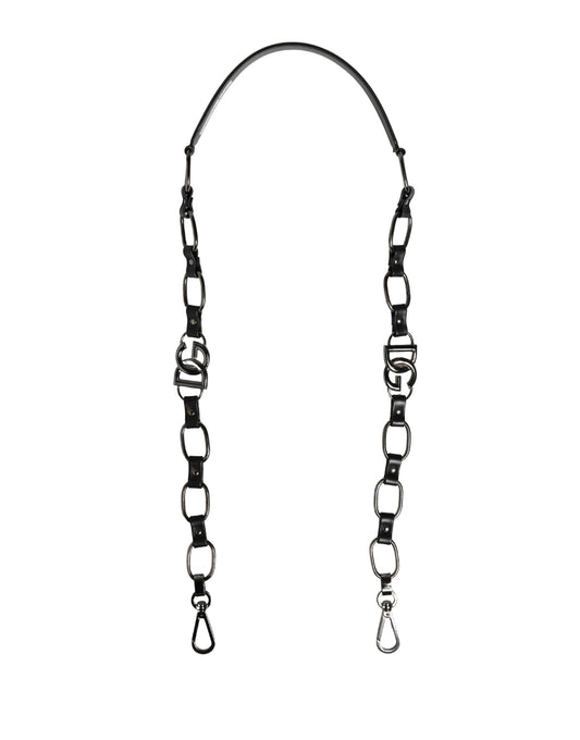 Dolce & Gabbana Black Leather Silver Chain Bag Accessory Shoulder Strap